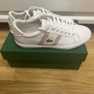 Lacoste White and Pink Leather Sneakers